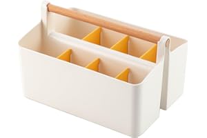 Vidifor Large Portable Caddy Tote with Handle, Plastic Craft Storage Organizer Basket with Adjustable Divided for Art Supplies, Sewing, Colored Pencils, Makeup-Yellow