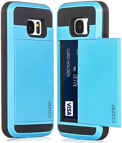 Galaxy S7, Dual-layer Heavy Duty Matte Rugged Protective Cover with Slider ID Credit Card Slot Cash Holder for Samsung Galaxy S7 by Cazle (Blue)
