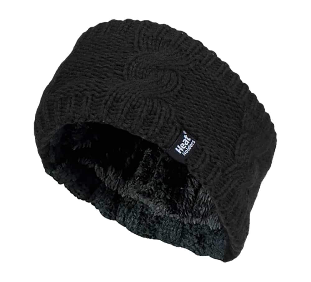Heat Holders - Ladies Thick Cable Knitted Fleece Lined Thermal Winter Empty Skull Ear Warmer Headband (One Size, Black) โ image 1