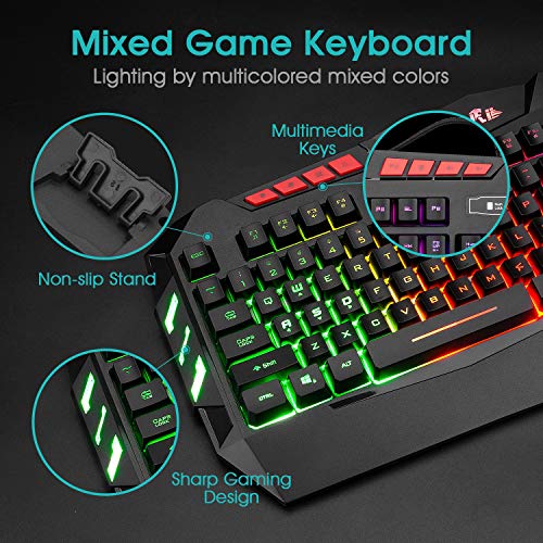 Rii Wired Gaming Keyboard and Mouse Combo,RGB LED Backlight,USB Plug