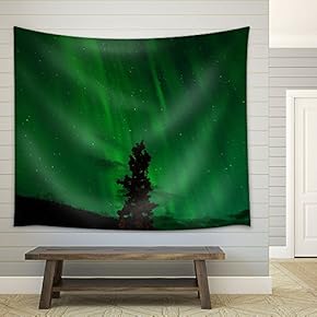 Beautiful View of Green Aurora - Fabric Wall Tapestry Home Decor - 51x60 inches