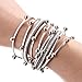 17KM Women Stylish Bracelets Multilayers Silver Beads Leather Bracelets Fashion Charm Wrap Cuff Bracelet for Girls