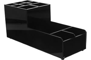 FUNNETOYU Professional 11-Compartment Bar Organizer Rack for Shaker Straws Napkins and Stirring Spoons, Black