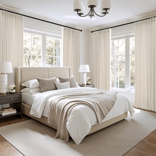 MIULEE Pinch Pleated Thick Linen Curtains 96 Inches 4 Panels Set Ivory Cream Back Tab Memory Trained Pinch Pleat Semi Sheer Light Filtering Privacy Curtains Window Drapes for Living Room Bedroom Birch