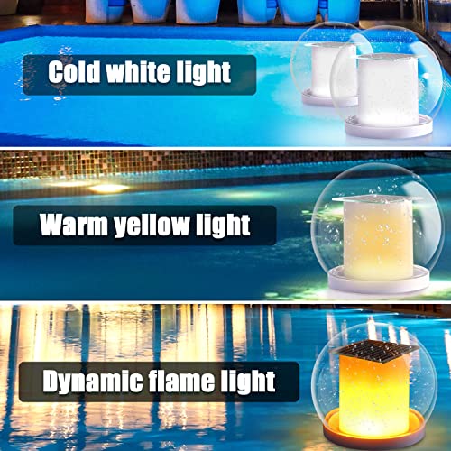 ROMELUCE Floating Pool Lights,Solar Flame Lights Flickering Pool Accessories IP68 Waterproof Pool Lights,7 inch Remote Controllable 3 Light Modes Outdoor Decoration Lamp for Pool (2PCS)