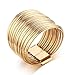 MEALGUET Gold Plated Stainless Steel 10 Multi Plain Bands Interlocked Stacked Ring for Women, Wide Statement Rings