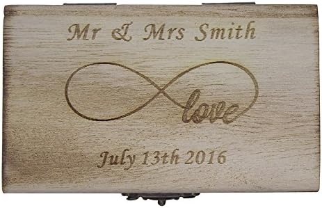 YANGSION Personalized Engraved Rustic Wedding Ring Bearer Box Lace Wooden Shabby Chic Gifts for Couples (Style B)