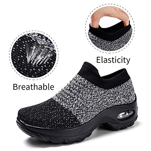 Socks Walking Shoes Women Fashion Causal Lightweight Mesh Slip On Running Sneakers Grey Black