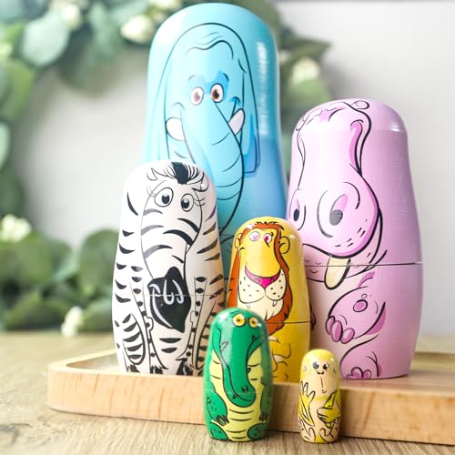 POPLAY 6PCS Russian Nesting Dolls, Matryoshka Doll Stacking Dolls Wooden Animal Nesting Dolls Handmade Toys for Kids Birthday Home Decor