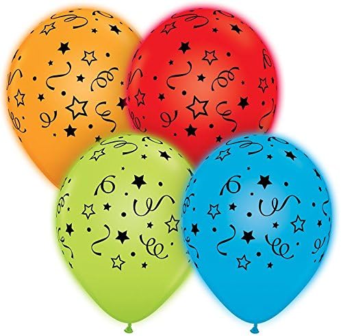 Pioneer National Latex Qualatex Q-Lite LED Light up Latex Party Pack Stars, Dots, and Confetti (24 Balloons) Supplies, Assorted, 10"