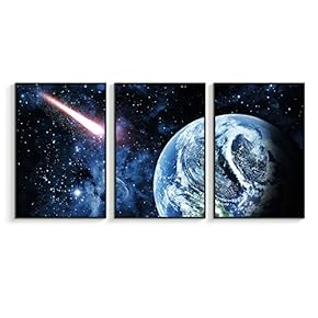Framed Canvas Wall Art for Living Room, Bedroom Sky Space View Canvas Prints for Home Decoration Ready to Hanging - 16"x24"x3 Panels