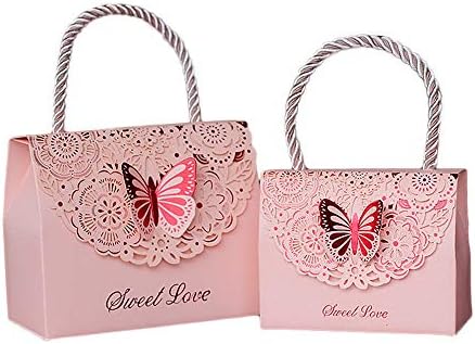 Eyxia Wedding Favor Boxes Flower Laser Cut Party Favors Bags Baby Shower Candy Gift Box Set Butterfly Event Decoration Wholesale 20pcs Pink