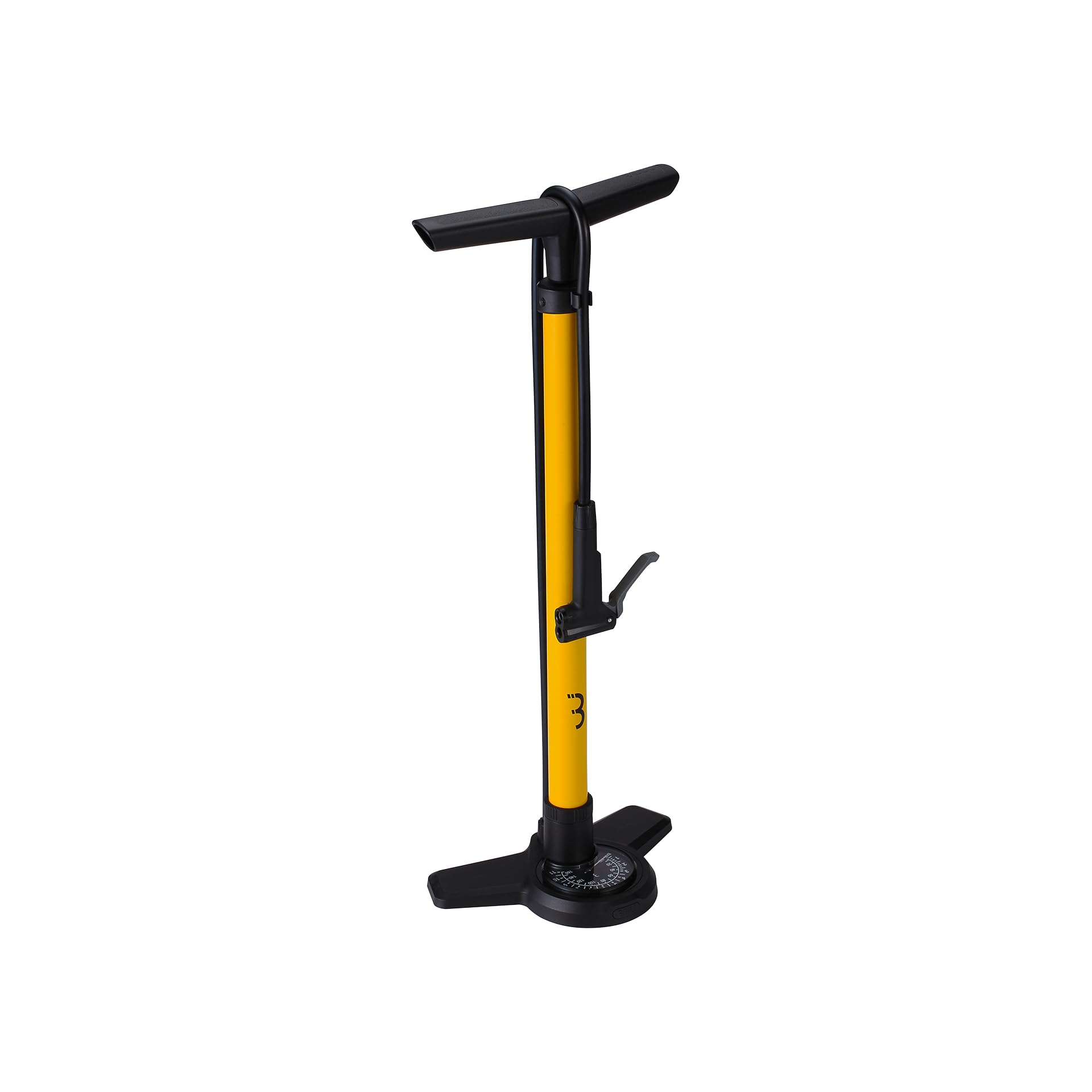 BBB Cycling AirBoost 2.0 Bike Pump, Yellow, High Pressure Floor Pump with DualHead 3.0, Pressure Gauge, 160 PSI, 1.1 kg