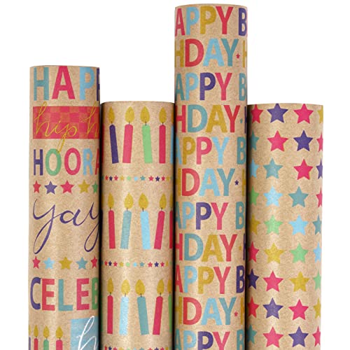 RUSPEPA Wrapping Paper Kraft Paper Colorful Birthday Text Wrap Design