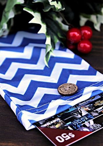 Hanukkah Gift Card Holders (Set of 2) - Stretchy Fabric, Reusable and Eco Friendly - Blue and White Chevron (2 Gift Card Holder with 2 FREE Gift Tag)