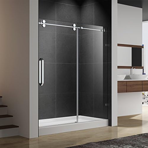 FerdY Frameless Sliding Shower Door, Polished Stainless Steel Finish, 56-60 inches Width, 75 inches Height, Tempered Glass (3/8 inches Glass)