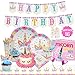 Unicorn Party Supplies Kit - Birthday Party Supplies|Headband|Cake Topper| Cupcake Wrappers|Popcorn Boxes Party Favors Bags| Napkins| Plates|Cups| 2 Table Cloths Decorations Theme for Girls| Serve 16! primary