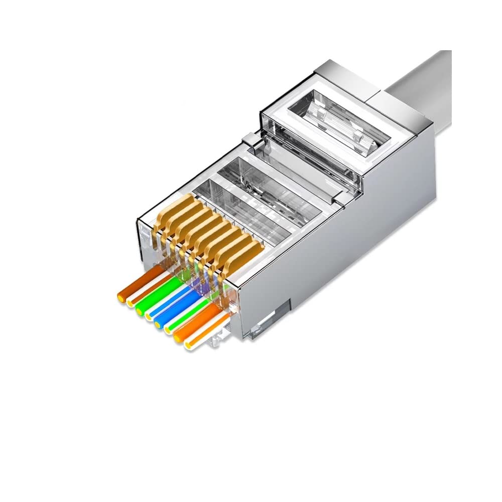 VIVOCH 50 Pcs Cat6 RJ45 Pass Through Connectors, Cat6 RJ45 Pass Through Plugs, Cat6 Metal Shielded RJ45 Ends FTP 8P8C Modular Network Plug Connector