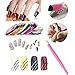 Nail Art Supplies Kit 15pc Gel Nail Brushes Tools 5pc Nail Dotting Pen, 2 Boxes Nail Rhinestones Decorations Accessories,10pc Nail Striping Tape Line, 5pc Manicure Nail Files