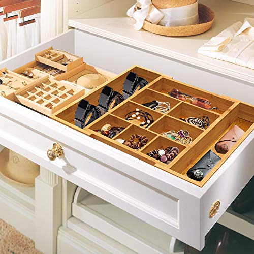 Pipishell Bamboo Expandable Drawer Organizer, Adjustable Silverware Organizer with Removable Dividers, Cutlery Tray Perfect for Kitchen, Bathroom, Office, Bedroom