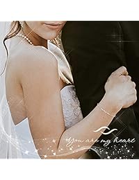 Thehore - Pulsera de barra ajustable con chapado en oro blanco para mujer y niña, cristales de Swarovski