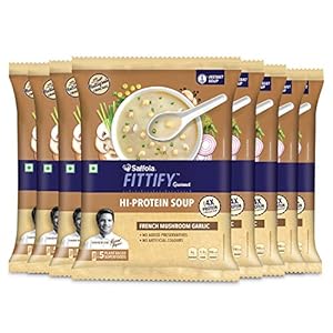 Saffola FITTIFY Gourmet Saffola FITTIFY Hi Protein Instant Soup with Multigrain Crunchies – French Mushroom Garlic (Pack…