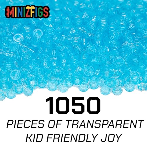 1050PCS Trans-Blue 1x1 Round Plates Bulk Building Blocks Parts and Pieces Dots Pieces Circle Studs Flat Brick Plate Set 100% Compatible with All Major Building Toy Brands 4073