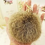 Minigianni Rabbit Fur Ball Pom Pom Keychain Gold Plated Keychain Pendant for Handbag Wallet Purse Car Key (Brown)