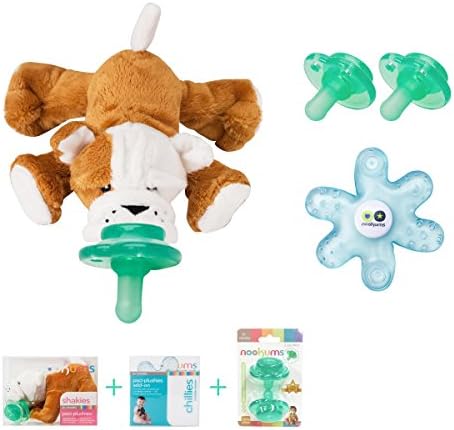 Nookums Paci-Plushies Baby Gift Set - Pacifier Holder, Teether and Replacement Pacifier 2 Pack (Plush Toy Includes Detachable Pacifier, Use with Multiple Brand Name Pacifiers) (Bull Dog)