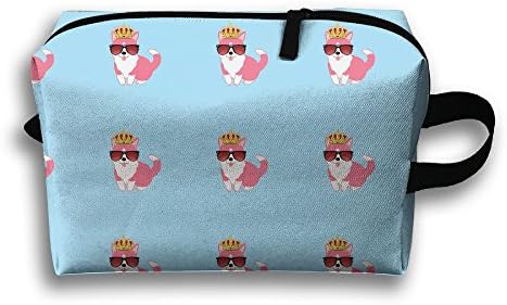 Women Men Versatile Travel Storage Bag Noble Corgi With Sunglasses Large Capacity Zipper Makeup &amp; Cosmetic Toiletry Bag Travel Accessories For Outdoor Home