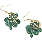 St. Patrick's Day Earrings for Women,Irish Shamrock Earrings Acrylic Four Leaf Clover Dangle Earrings Luck Irish Green Hat Clover Horseshoe Earrings St. Patrick's Day Accessories Good Luck Earrings Jewellery