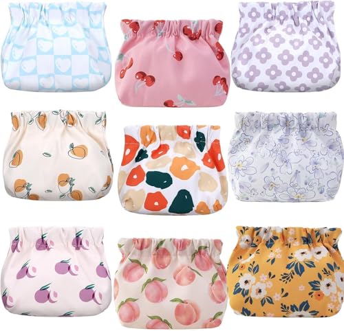 TERRIFI 9 Pcs Mini Pouch for Purse Bulk, Small Makeup Pouch, Waterproof Pocket Cosmetic Bag, Portable No Zipper Small Pouch Printed Flower Travel Toiletry Bag for Women Girl Lipstick Headphone Jewelry