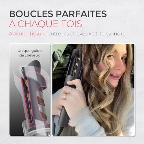 TYMO Curlpro Automatic Curling Iron - Portable Automatic Curling Iron 25 mm with 3 Adjustable Temperatures, Anti-scald, Ceramic Curler Short and Long Hair, Metal Grey