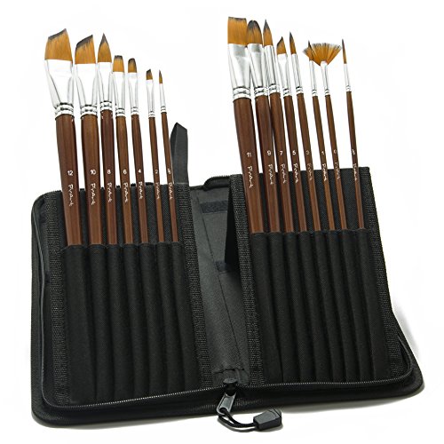 PicArt Paint Brush Set with Stand/Travel Case, 15 Pcs, High Quality Art