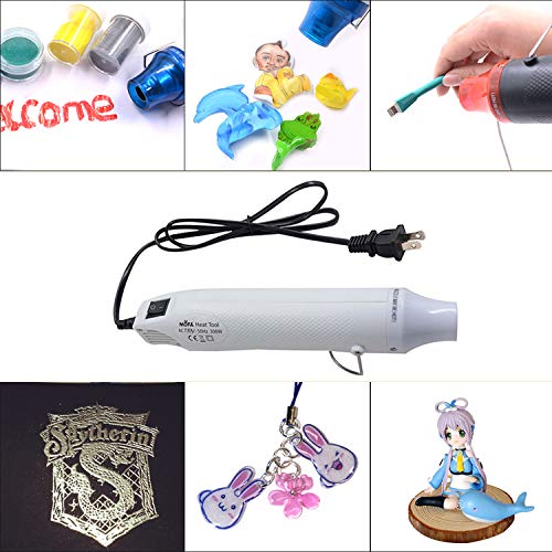 Heat Gun,mofa Hot Air Gun Tools Shrink Gun with Stand For DIY Embossing And Drying Paint Multi-Purpose Electric Heating Nozzle 300W 110Vwith 40PCS Shrink Tube(White,White)