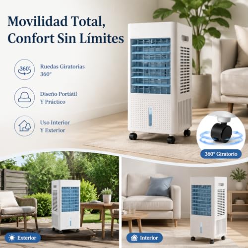 NOMEY 4 En 1 Enfriador de Aire Portatil, 13L Tanque Aire Acondicionado Portatil, 4 Modos 3 Velocidades, Apagado Automático, Temporizador de 7.5h, 20H de Enfriamiento, Ideal Para Dormitorios, Oficinas