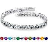 Iefil Tennis Bracelets for Women - Size 6.5" - 7" Sterling Silver Tennis Birthstone Bracelet, Anniversary Birthday Gifts for Women