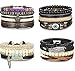 FIBO STEEL 15-16 Pcs Braided Leather Bracelets for Men Women Woven Cuff Bracelet Adjustable,FS