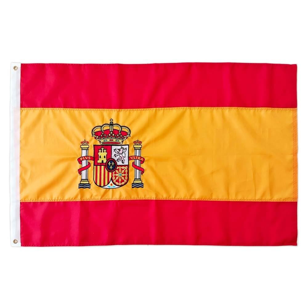 Embroidered Spain Flag, Large Spanish Flag for Outdoor 90 x 150 cm, Reinforced Balcony Spain Flag with 2 Metal Eyelets