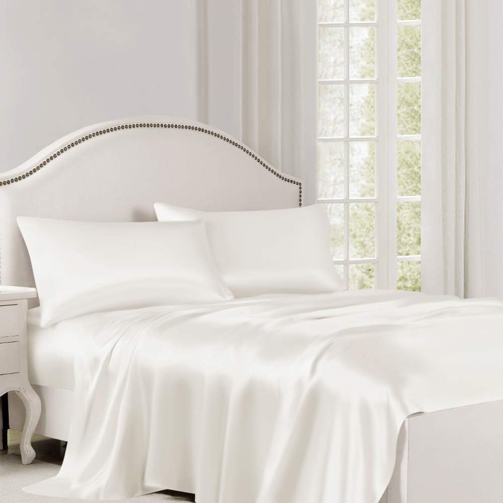 ElleSilk 100% Silk Flat Sheet, Mulberry Silk Top Sheets, 22 Momme, the Highest Grade Mulberry Silk, Natural Dye, Hypoallergenic, Super King 280 x 280 cm, Ivory