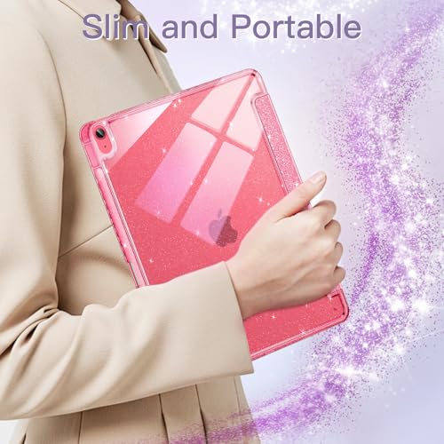 JETech Glitter Case for iPad (A16) 11th/10th Generation (2025/2022) with Pencil Holder, Cute Sparkly Slim Case for Boys and Girls, Shell Back Clear Sparkle (Pink)