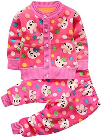 For 6~24 Months,UMFun Baby Kids Cartoon Printed Long Sleeve Tops+Long Pants Boy Girl Winter Warm Outfits Set (12~18 Months, Hot Pink)