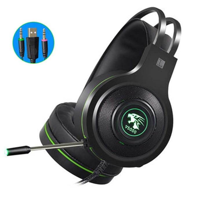 colinsa Gaming Kopfhörer 7.1 Surround Sound, Headset PS4 Gaming, Stereo Bass mit LED-Lampe, Helligkeit, guter Geräuschschutz,