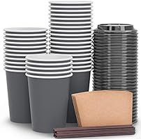 Luckypack Disposable Coffee Cups To Go with Travel Lids Sleeves and Straws 100% Biodegradable & Compostable Pla Eco...
