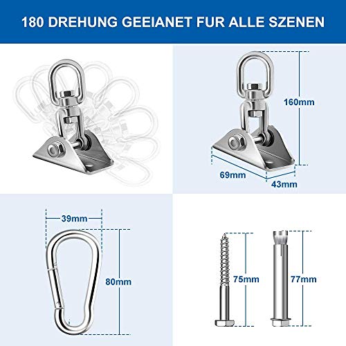XNX Deckenhaken Hängesessel,Edelstahl Deckenhaken 360° Dreh Schaukelhaken für Betonholz,Hängematte,Veranda Sitz,Stuhl… – Bild 8