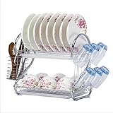 WORTOOL Dish Drying Rack 2 Tier Dish Rack and Drain Board, 21 inch ‘S’ Shape Double Draining Tray Design Effectively Prevent Cross-Contamination.