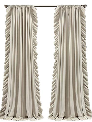 Lush Decor Reyna Ruffle Window Curtain Panel Set, Pair, 54 W x 95 L, Wheat - Flowy Curtain Set - Romantic Ruffle Curtains for Bedroom, Living room, or Dining Room - Farmhouse & Cottage Home Decor