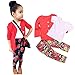 PHOTNO 1Set suit outfit for toddler Girls Long Sleeve t-shirt tops+Coat+Pants clothes outfits (2-7T) (3T (90CM), Red)