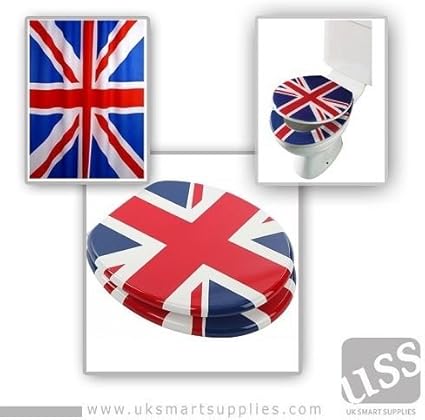 UNION JACK FLAG TOILET SEAT WID ADJUSTABLE PLASTIC BAR HINGE BATHROOM