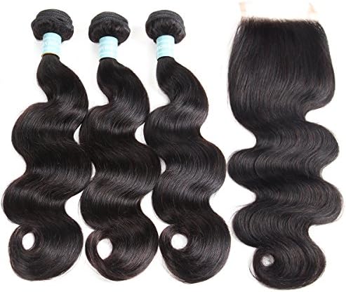SIJIMEI Hair Brazilian Body Wave With Closure 100% Unprocessed Virgin Human Hair Natural Color Weave Brazilian Virgin Hair Extensions 3 Bundles Body Wave And 4x4 Inches Lace Closure